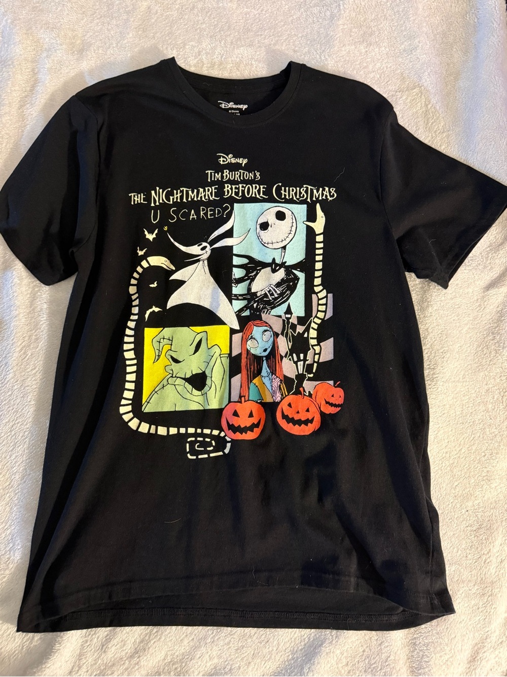 Disney Black The Nightmare Before Christmas Graphic Tee with Colorful Characters